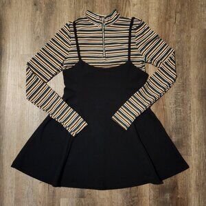 🧷✨90s Bundle!✨🧷 Grunge Punk Y2K Striped Top Black Pinafore Dress-S/M